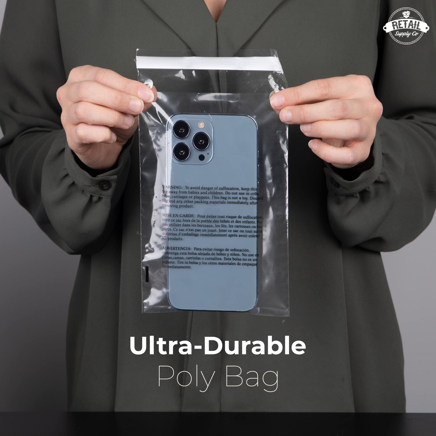 5x7" Clear Resealable Poly Bags with Suffocation Warning - 200 Pack - Self-Seal Plastic Packaging Bags for Shipping, Retail & Storage - Retail Supply Co