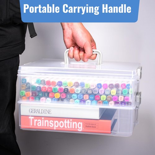 AZAZA 2-Layer Plastic Storage Box with Lid & Handle - Portable Transparent File Box for Organizing Photos, A4 Paper, Documents, Scrapbook, Art & Craft & Makeup | Paper & Art Supply Storage Organizer