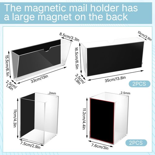 AmazingSpark 2 Pcs Magnetic File Holder and 2 Pcs Magnetic Dry Erase Marker Organizer Clear Acrylic Rack for Whiteboard Documents Cabinets Magazines Office
