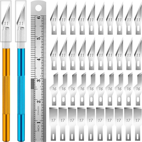 DIYSELF Exacto Knife Set - 2 Precision Craft Knives with 40 Spare Blades for Arts & Modeling
