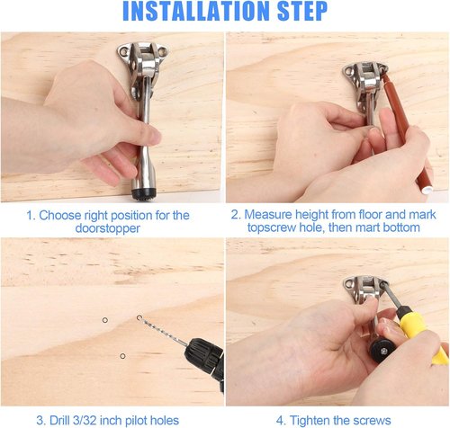 Kickdown Door Stop | 4 Pack Heavy Duty Door Stoppers with Rubber Tip & Adjustable Spring Lever