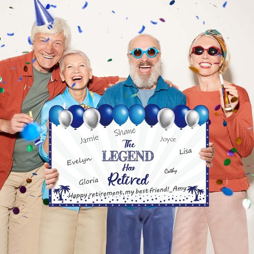 Uiorgui Retirement Card for Man Woman, Blue Silver Large Retirement Card for Signing Jumbo The Legend Has Retired Guest Book Greeting Cards with Envelope Retired Decorations Gift