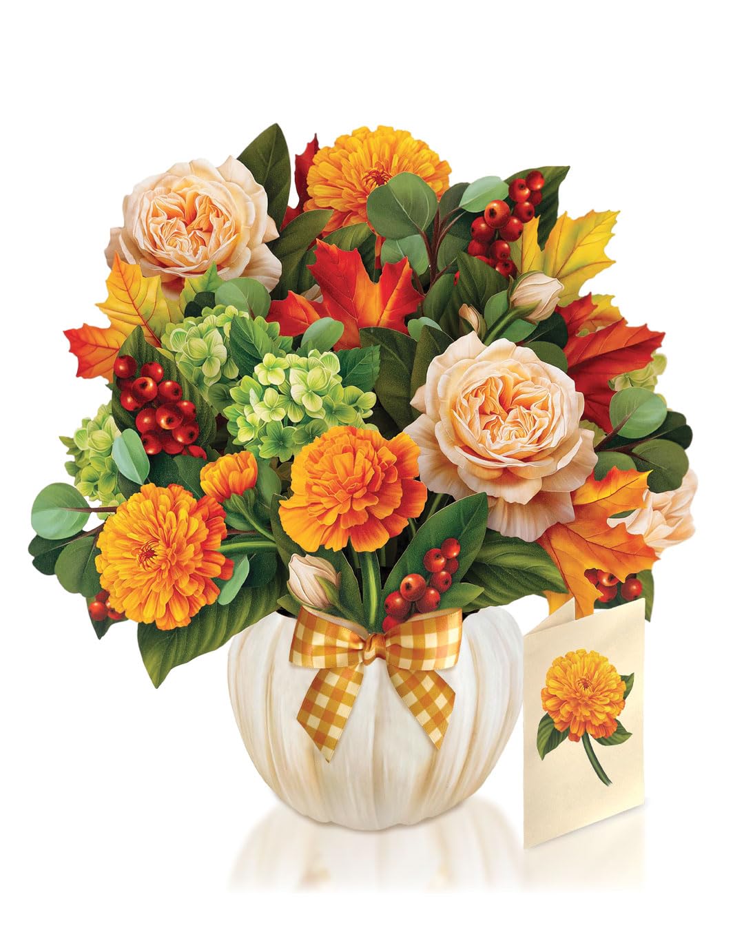 Freshcut Paper Pop Up Cards, Pumpkin Spice, 12 Inch Life Sized Forever Flower Bouquet 3D Popup Greeting Card, Autumn Cards, Birthday Card, Blank Notecard & Envelope