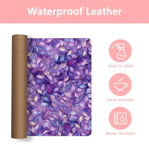 Britimes Purple Oil Painting Desk Mat Leaves Abstract Deak Pad Non-Slip PU Leather Large Keyboard Mouse Pad Office Desktop Accessories for Office,Work,Home Decor(31.5"X15.7")