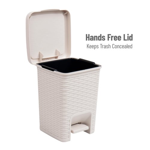 Mind Reader Trash Can, 5.5L (1.5 gal) Capacity, Bathroom Decor, Hands Free Lid, Square, 7.75" L x 7.75" W x 11" H, Ivory