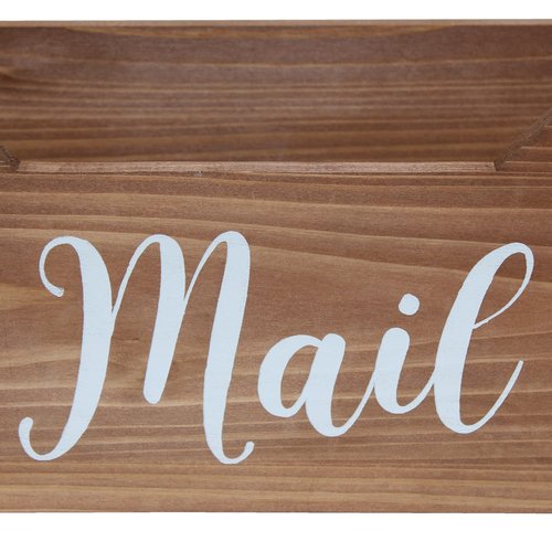 Elegant Designs HG2010-NMW Rustic Farmhouse Wooden Tabletop Decorative Script Word Mail Organizer Box, Letter Holder Office-Accessories-and-décor, Natural Wood/White