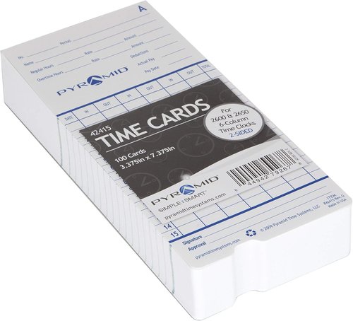 Pyramid Time Systems - Authentic Time Cards for Pyramid Models 2500, 2500K1, 2600, 2650 | Double-Sided Sheets (3.38 x 7.44 in) - 100 Blue/Green Cards