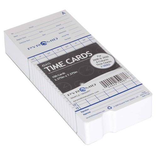Pyramid Time Systems - Authentic Time Cards (42415MB) for Pyramid Models 2500, 2500K1, 2600 and 2650 Aligning Time Clocks, Double Sided Time Sheets (3.38 x 7.44 In) - 1000 Time Cards - Blue/Green