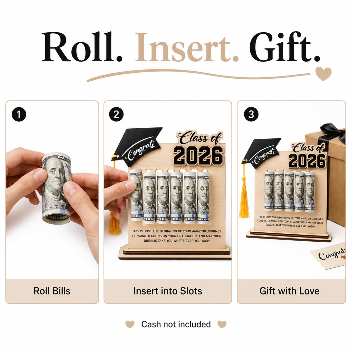 KATINAT Class of 2026 Graduation Money Holder 2026, Wooden Graduation Money Cash, Unique Graduate Gifts for Him Her Daughter Son Seniors, Graduation Gifts