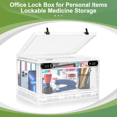 GLOQESEN Large Medicine Lock Box, Personal Items Lockable Container for Phone/Tablet, Refrigerator Locking Storage Bin for Snack/Food, Childproof First AID Locked Cabinet