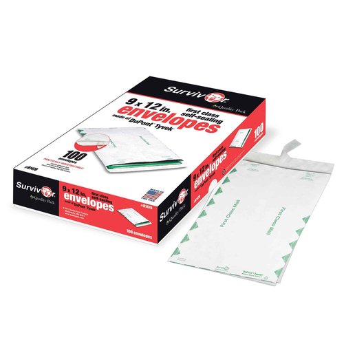 Survivor R1470 Tyvek USPS First Class Mailer, 9 x 12, White (Box of 100)