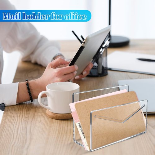juciasouul 6 Pcs Acrylic Mail Holder, Clear File Letter Organizer, Vertical Envelope Mail Holder, Mail Organizer Countertop Bill Holding Sorter for Desk, Home, Office, School