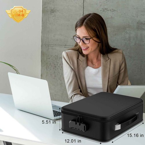 NPCNPC Fireproof Document Box With Combination Lock,Hard Case File Organizer Heat Insulated And Waterproof,Portable Home Travel Safe Storage Box For Important Documents Laptop,Files More