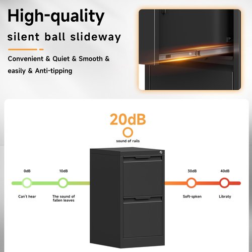 2 Drawer File Cabinet, 17.8" Deep Filing Cabinet for Home Office, Metal Vertical File Cabinet with Lock for Letter/Legal/A4/F4 Size, Easy Assemble (Black)