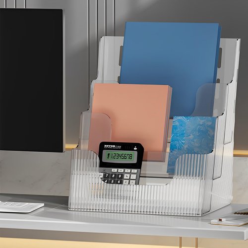 Gagee 2 Pack Brochure Display Stand or Wall Mount 8.5 x 11 inch,3 Tier Magazine Holder,Clear Stands for Display Literature,Brochures,Pamphlet,Flyer,Paper Document