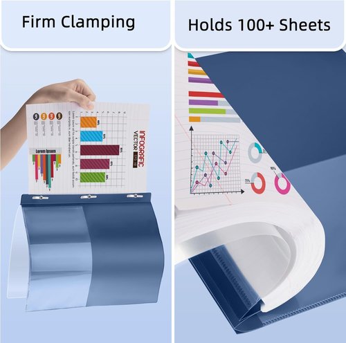 HAUTOCO 5 Pack Plastic Report Covers - Clear Front with 3 Prong Fasteners | Navy Blue for 8.5x11 Paper