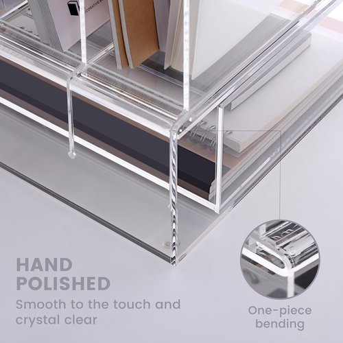 DINGHUO Acrylic Desk Organizer, 4 Sections Upright Sorter Desk Accessories Paper File Organizer with Drawer Letter Tray, Clear Office Supplies - 1 Pack