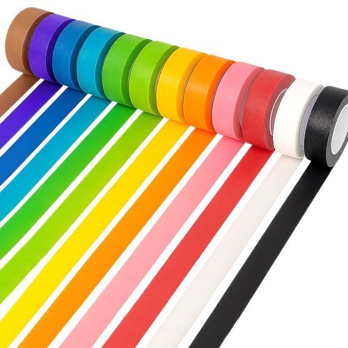 Skiennix 12PCS Colored Masking Tape - Versatile DIY Craft & Art Supplies | 2/3In x 13Yards Rolls