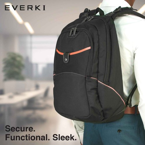 EVERKI Glide 17.3 Inch Laptop Backpack for Men & Women - Heavy-Duty, Water-Resistant Bookbag with Reflective Strips for College, Travel or Motorcycle (Black, EKP129)