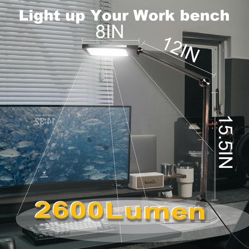 NS LED Desk Lamp - Flicker-Free Dimmable Table Light with 3 Color Modes | Adjustable Clamp for Home Office & Study