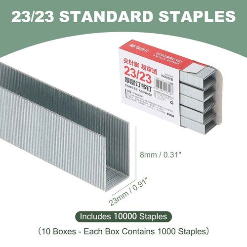 M&G 23/23 Heavy Duty Staples for Stapler, 10000pcs(1000pcs Per Box) Staples 210 Sheets Capacity for Standard Stapler Smooth Stapling for Home Office Supplies, Silver