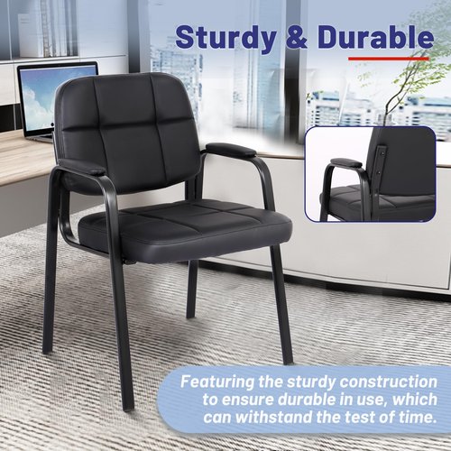 CLATINA Contemporary Leather Chair, Set of 2 - Black, Reception, Office, Guest, Waiting Room, No Wheels, Padded Arms, 275 lbs Capacity