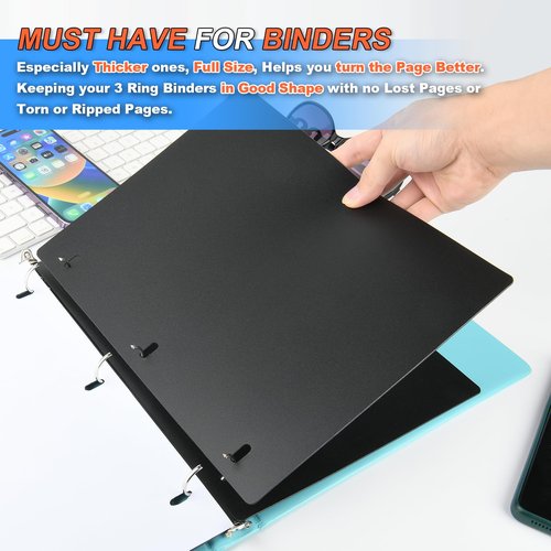 Full Page Flat Sheet Lifters & Page Protectors for Letter Size 11" x 8.5", 3 Hole Binder Separators for Binder Page Protectors, Family Tree, Photo Albums Helps You Turn The Page Better (Black 20 PCS)
