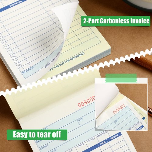 Lincia 12 Pads Sales Order Books 2 Part Carbonless (White/Canary Yellow) Receipt with Carbon Copies Cover Receipt Form Invoice 50 Sets Per Book (4.18 x 7.2 Inch/ 10.6 x 18.3 Cm)