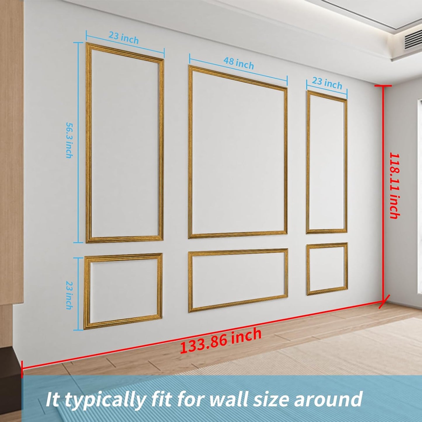 Art3d Wainscoting Panels Set - Pre-Cut Wall Molding for Easy Interior Décor | Antique Gold, 6 Pcs