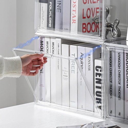 Multifunctional Transparent Books torage box Plastic Thickened Stackable Large capacity Desktop Display box Magnetic suction to open the lid Storage bin Moisture-proof Sealed Shoe box