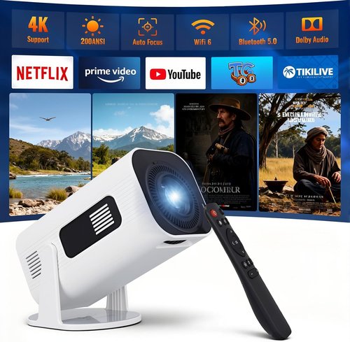 Mini Projector | 4K 1080P Portable Movie Projector with WiFi & Bluetooth - Built-In Apps & Speaker