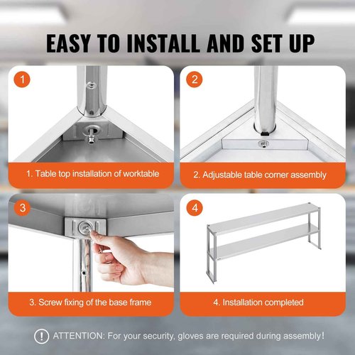 VEVOR Double Tier Stainless Steel Overshelf, 12 x 72 Inch Double Deck Height Adjustable Prep Work Table for Kitchen, Restaurant and Workshop