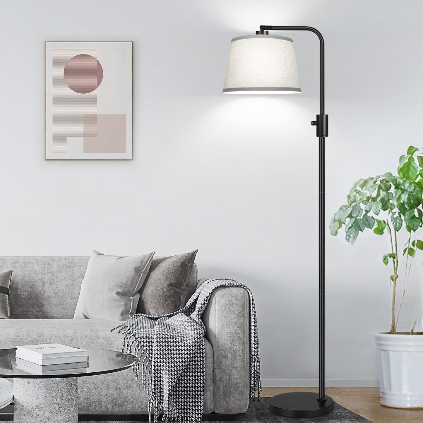 【Upgraded】 Dimmable Floor Lamp, 1000 Lumens LED Edison Bulb Included, Arc Floor Lamps for Living Room Modern Standing Lamp with Gray Shade, Tall Lamps for Living Room Bedroom Office Dining Room