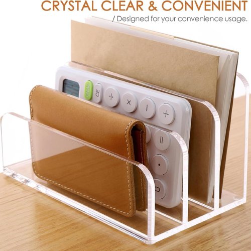 ARTICHIC Acrylic File Holder Desktop File Organizer, 3-Compartment Vertical Letter Holder Transparent Mail Organizer Countertop, Acrylic Desk Organizer Suitable For Office, Home, School, Etc
