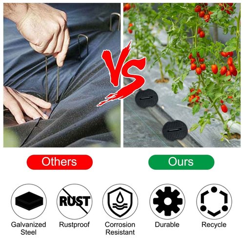 Finderomend 200 Pack Landscape Staples and 200 Pack Gaskets, 11 Gauge 6in Galvanized Steel Garden Staples with Black Pad for Landscape Fabric Supplies for Weed Barrier Fabric