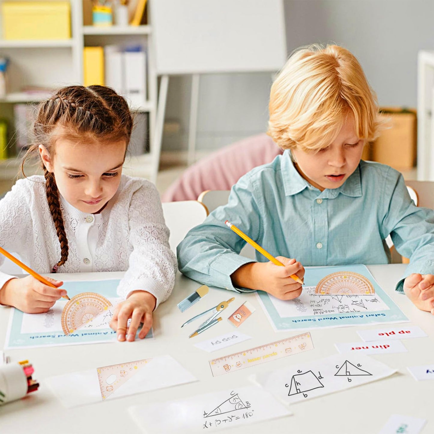7Pcs Geometry Set | Math Protractor, Compass, Ruler & Mechanical Pencil - Essential Back to School Kit for Students