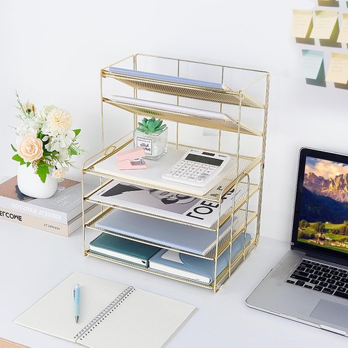 OPNICE 6-Tier Letter Tray Paper Organizer, Desk Organizers and Accessories, Desktop File Organizer, Office Desk Accessories for Office Supplies (Gold)