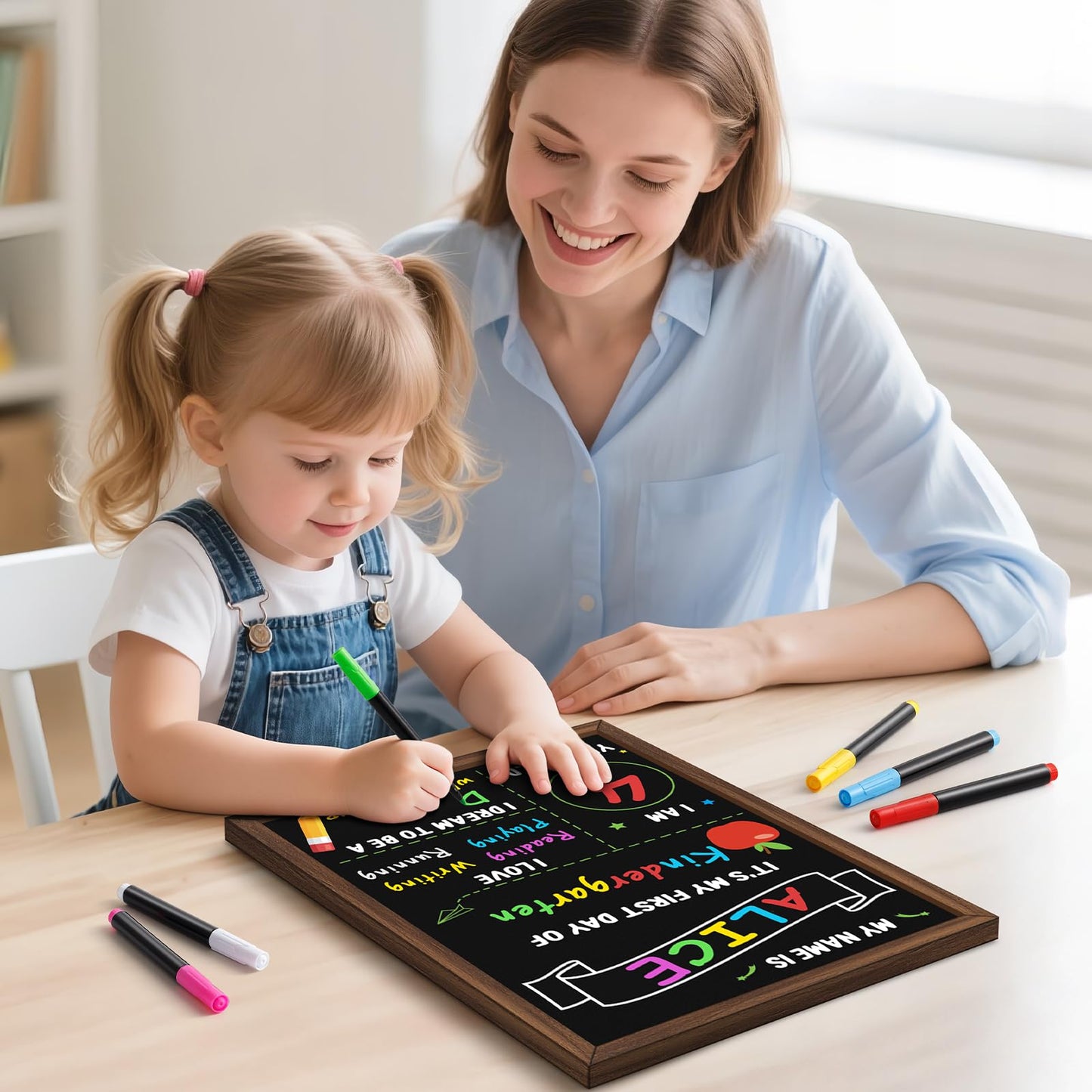 IJIGU First & Last Day of School Board, 14 x 10.5 Inch Double Sided Back to School Chalkboard with Frame, Reusable Wooden 1st Day of Preschool/Kindergarten Sign for Kids/Girls/Boys