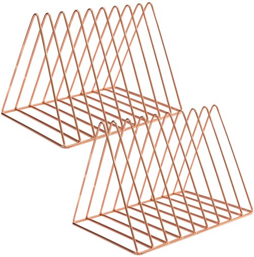 Sooyee 2 Pack 9 Slot Rose Gold Magazine Holder,Desktop File Sorter Organizer Triangle Bookshelf Decor Home Office