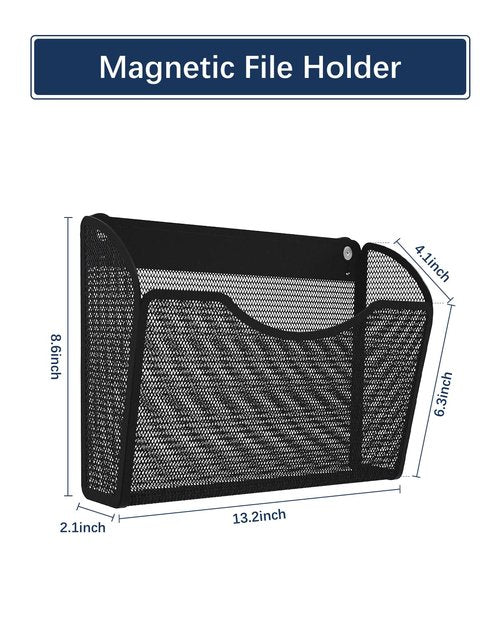 Vdamu 1-Tier Magnetic File Holder - No Drilling Installation File Organizer, Large Capacity Magnetic File Holder for Refrigerator, File Cabinets, Whiteboard, Office, Kitchen