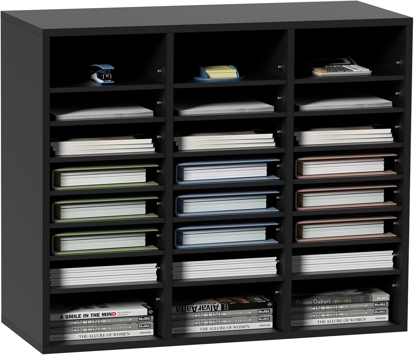 VEVOR Literature Organizer - 24 Compartments Mailbox with Adjustable Shelves | EPA Certified Black, 29x12x24.4 Inches