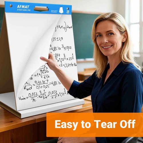 AFMAT Tabletop Sticky Easel Pad, 20 x 23 in Portable Easel Stands for Teachers, Super Sticky & Bleed-Resistant, Self-Stick Easel Paper for Office/Classroom/Training/Presentation, 20 Sheets/Pad, 8 Pads