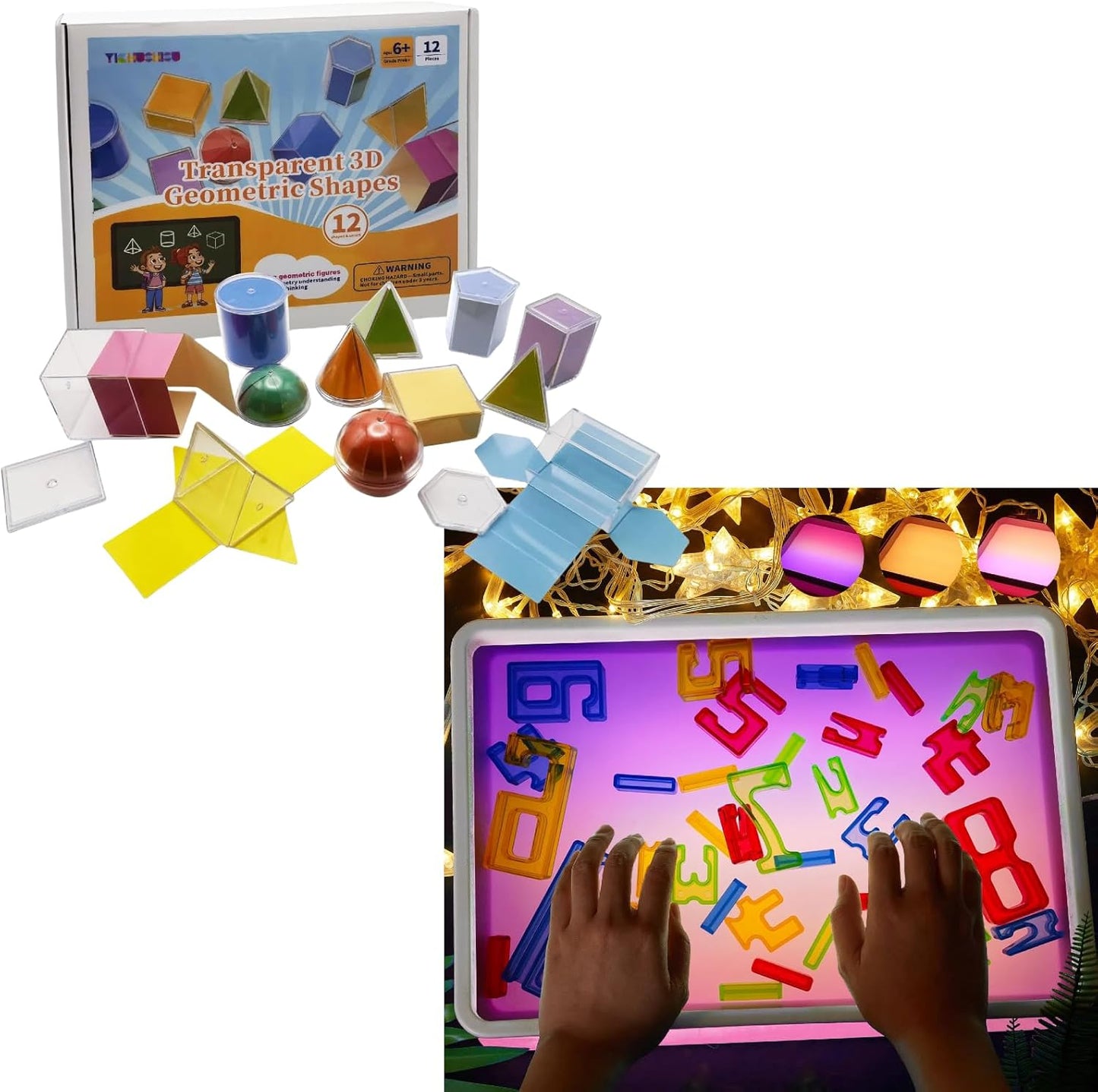 Skiennix STEM and Creativity Set - 3D Geometric Shapes with LED Light Table for Kids | 16" Pink