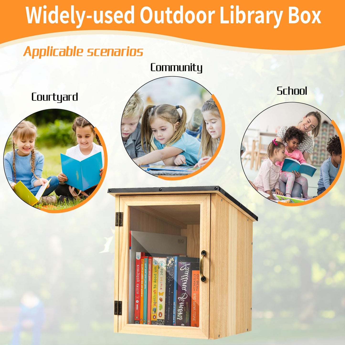 Little Library Box Outdoor, Waterproof Wooden Book Storage Cabinet for DIY, Community & School Sharing – Weatherproof Neighborhood Book Exchange for Literature, Magazines & Newspapers