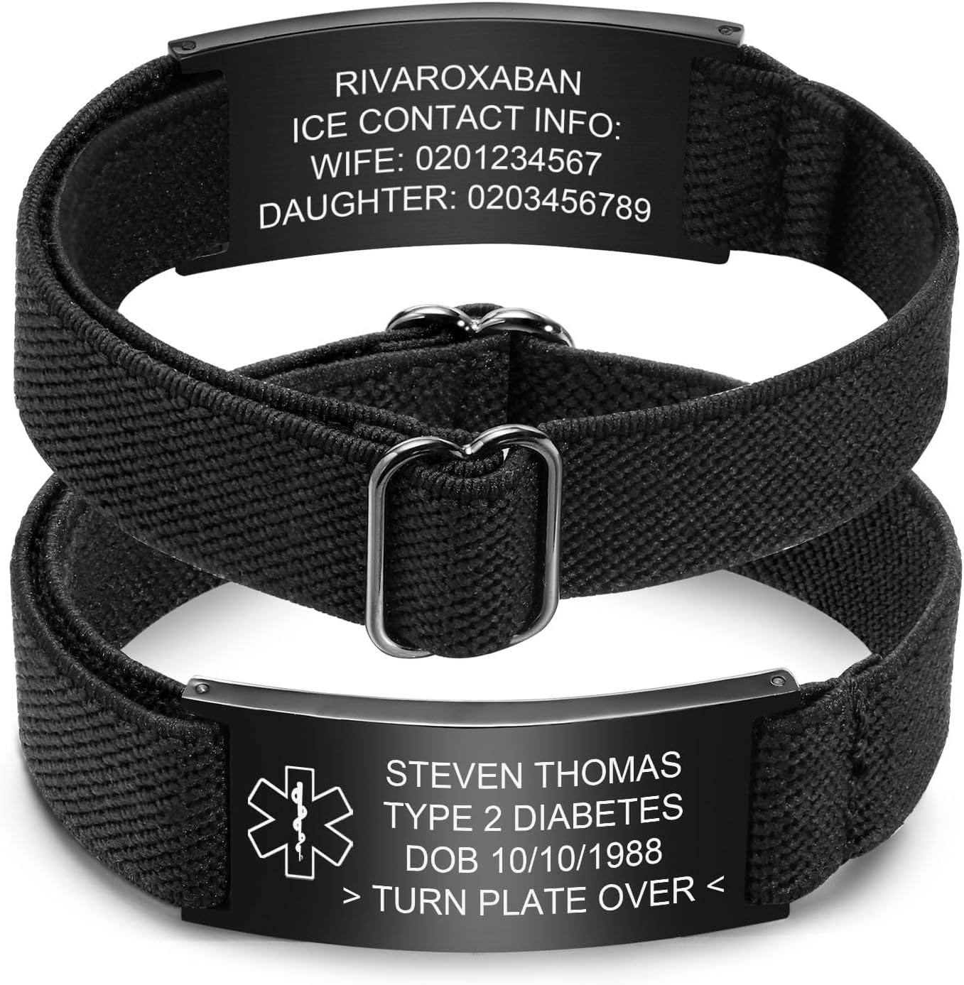 Skiennix Personalized Medical Alert Bracelet - Custom Engraved Stainless Steel ID for Emergency Awareness | Elastic Strap for Men
