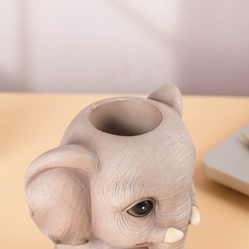 Cmrweio Elephant Pen Pencil Holder, Cute Animal Ornament Makeup Brush Holder Toothbrush Holder Home Office Desk Decor Organizer Accessory