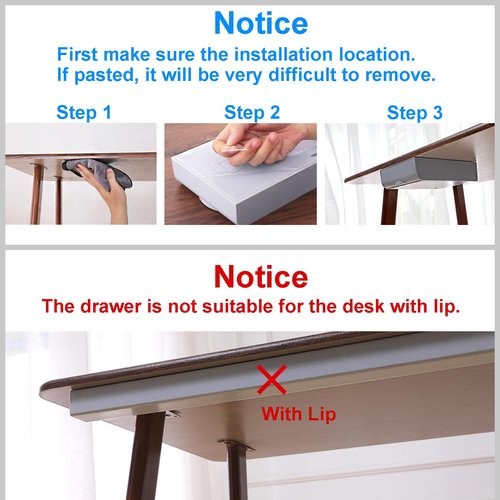 LuluEasy 2 Pack Under Desk Drawer Self-Adhesive Desktop Storage Organizer, Hidden Attachable Slide Out Desk Drawer, Under Table Tray for Pencil Pen Stationery Office Organization, White