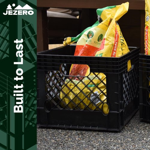 JEZERO 16 Quart Heavy Duty Plastic Crate | Stackable Multi-Purpose Storage Bin for Garage, Home, Office, Groceries, Outdoor, Camping & Kayaking | Black Utility Tote, 13" x 13" x 11"