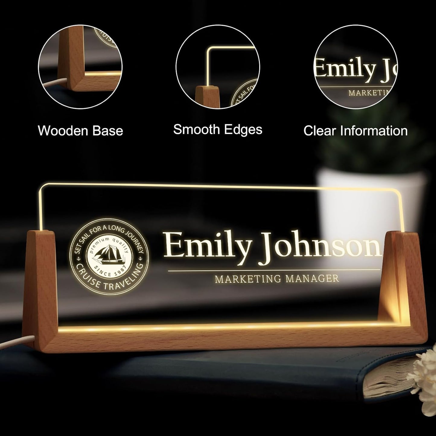 Skiennix Custom Name Plate - Personalized Light-Up Acrylic Desk Sign | Unique Office Gift for Boss & Coworkers