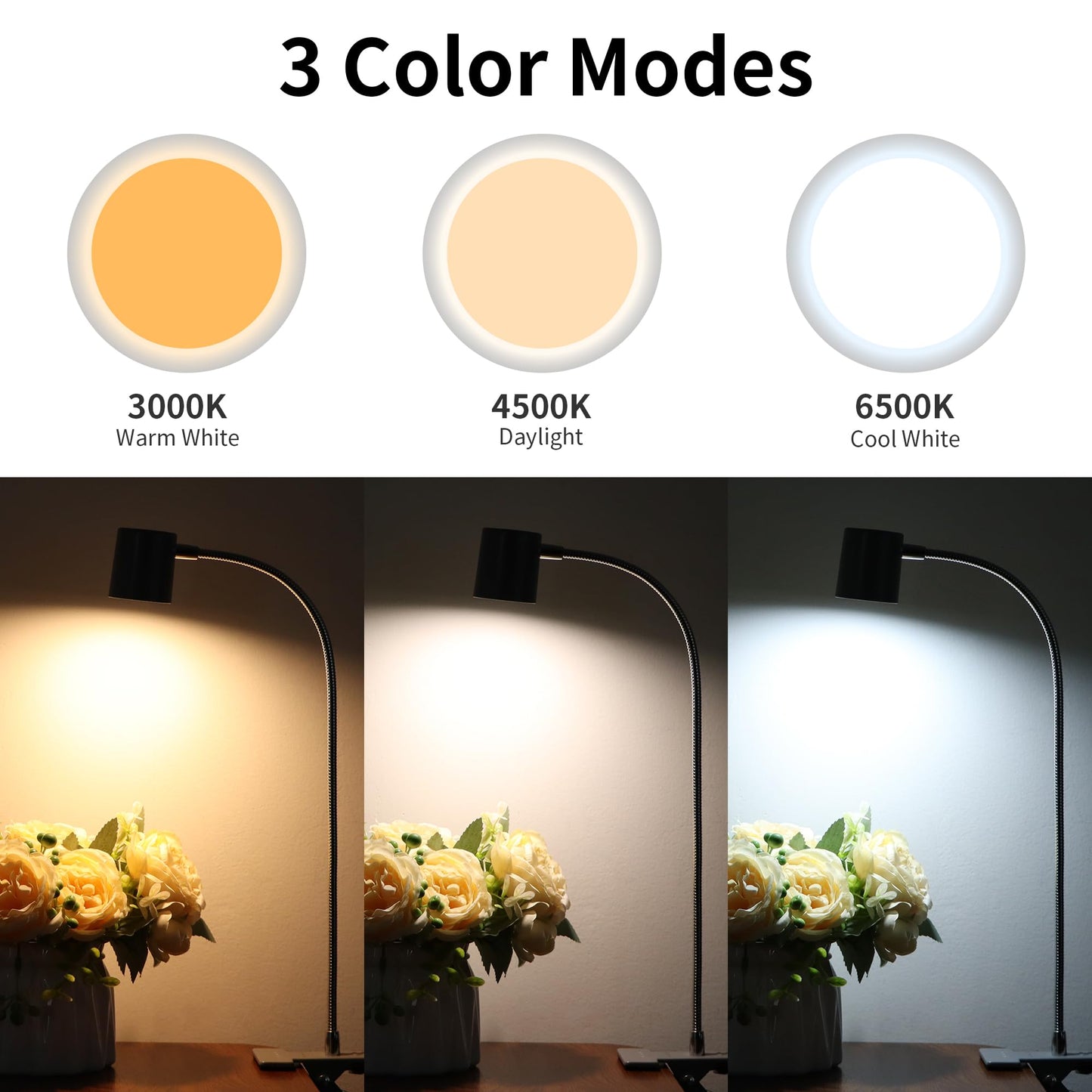 Dott Arts Desk Lamp,USB Clip On Light with 3 Color Modes,LED 10 Levels Brightness Reading Lamp, 360°Gooseneck Book Light,Eye-Care Reading Light for Home Office,Headboards Grey